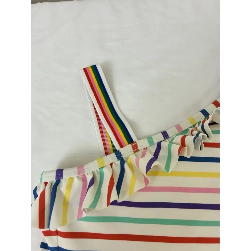 Hanna Andersson Sz 10 Rainbow Allover Print One Shoulder Swim Top